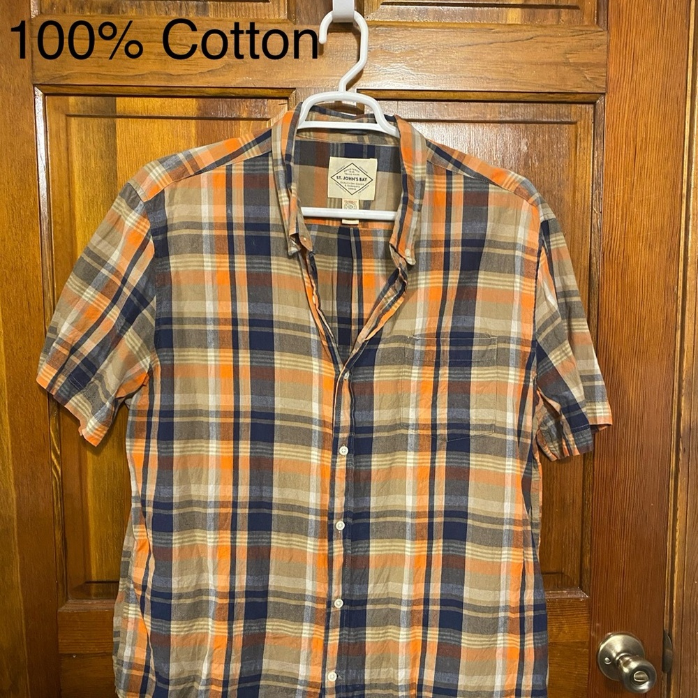 St. John's Bay Orange and Blue Plaid Shirt